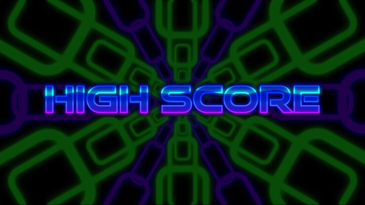 Animation of high score text over moving shapes on black background