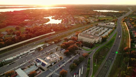 beautiful sunset aerial turkey lake service plaza, orlando, florida usa