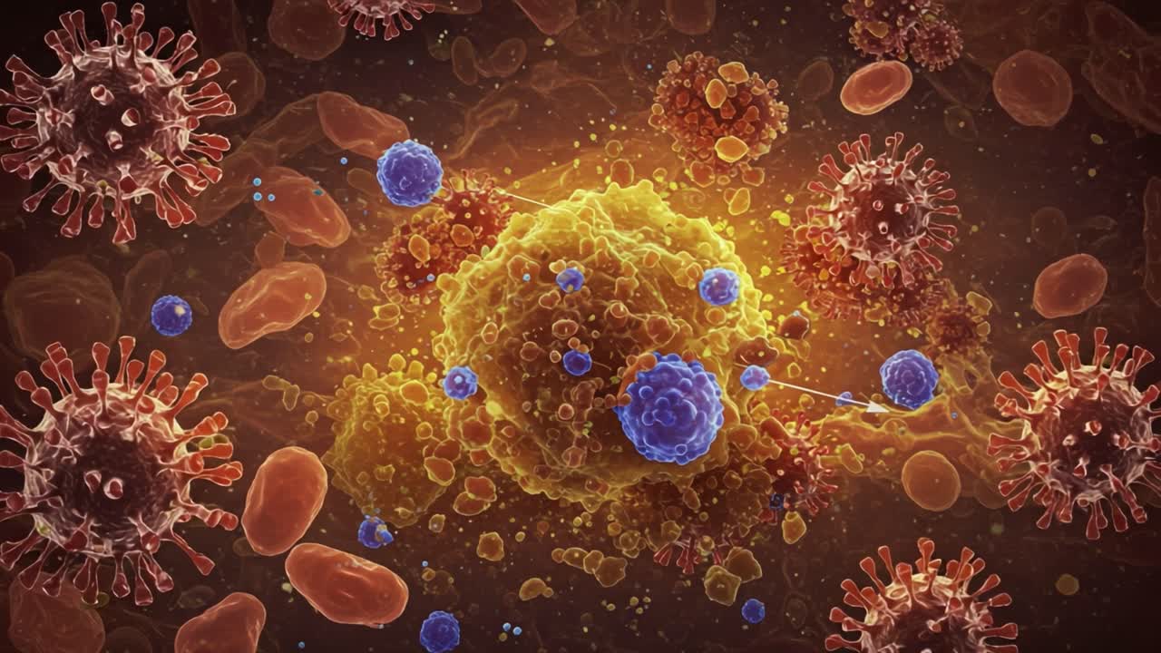 A Dynamic Visualization of Immune Cells Engaging with Pathogens in a Microbial Environment: A Captivating Exploration of Cellular Interactions and Immune Response Dynamics