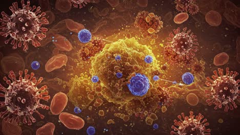 a dynamic visualization of immune cells engaging with pathogens in a microbial environment: a captivating exploration of cellular interactions and immune response dynamics