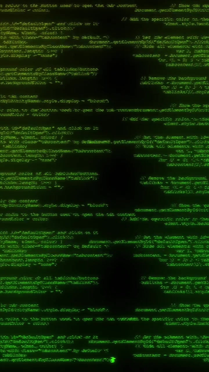 Green programming code blocks background with mirrored script layers glowing text and dark software