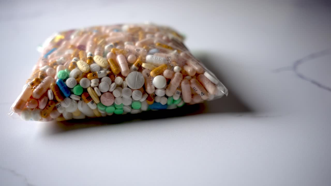 Transparent bag, stress tablets, energy recovery, illness pain relief