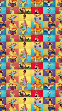 diverse group of people celebrating lgbtq pride with rainbow flags
