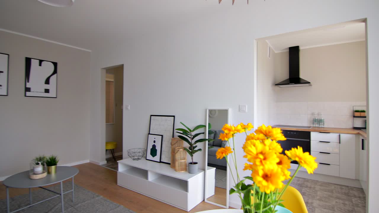 Shot of a living room and a kitchen
