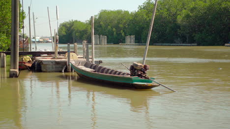 the boat of the local villagers in bang khun thian, bangkok, which is a boat used to travel in everyday life