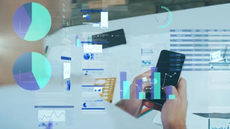 animación de estadísticas y procesamiento de datos sobre mujeres que usan teléfonos inteligentes