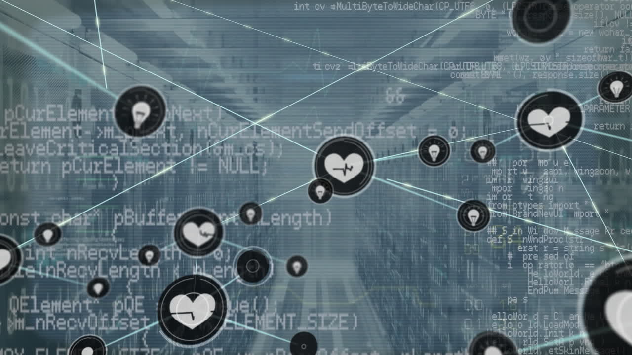 컴퓨터 서버를 통해 아이콘으로 연결 네트워크의 애니메이션