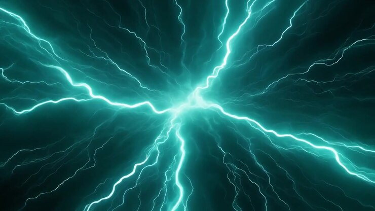 Sfondo astratto di fulmini elettrici ciano luminosi