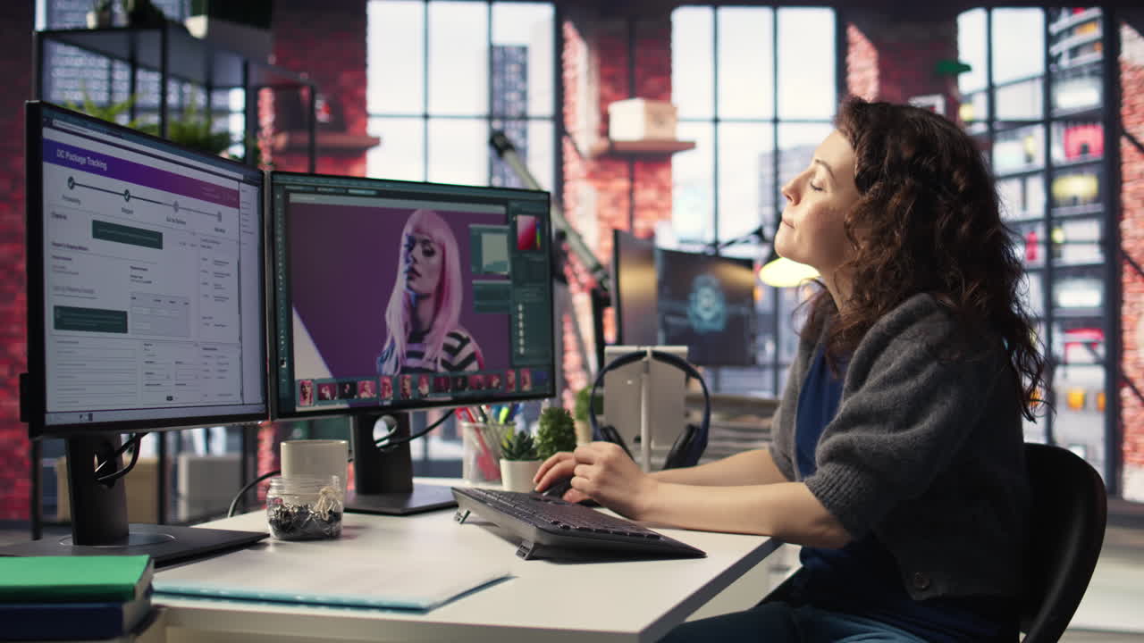 Woman works as graphic designer and manages e commerce delivery service