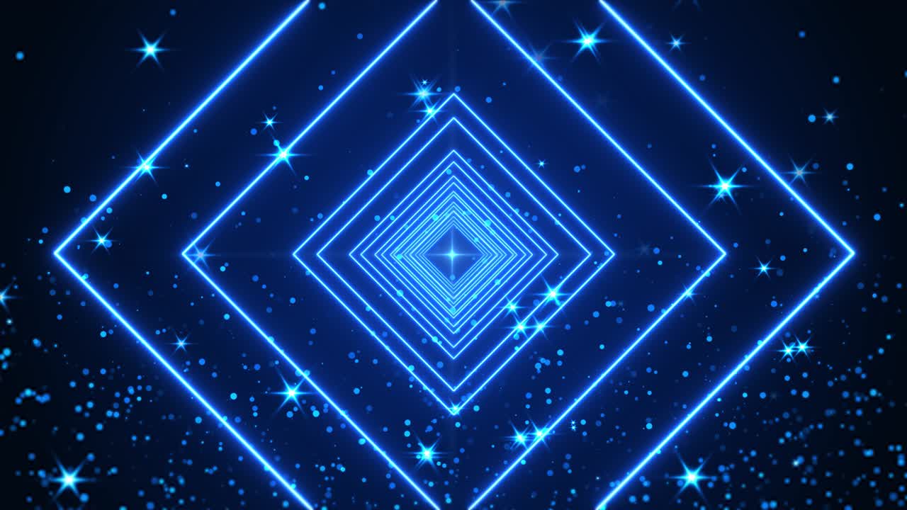 Neon Blue Geometric Tunnel Background