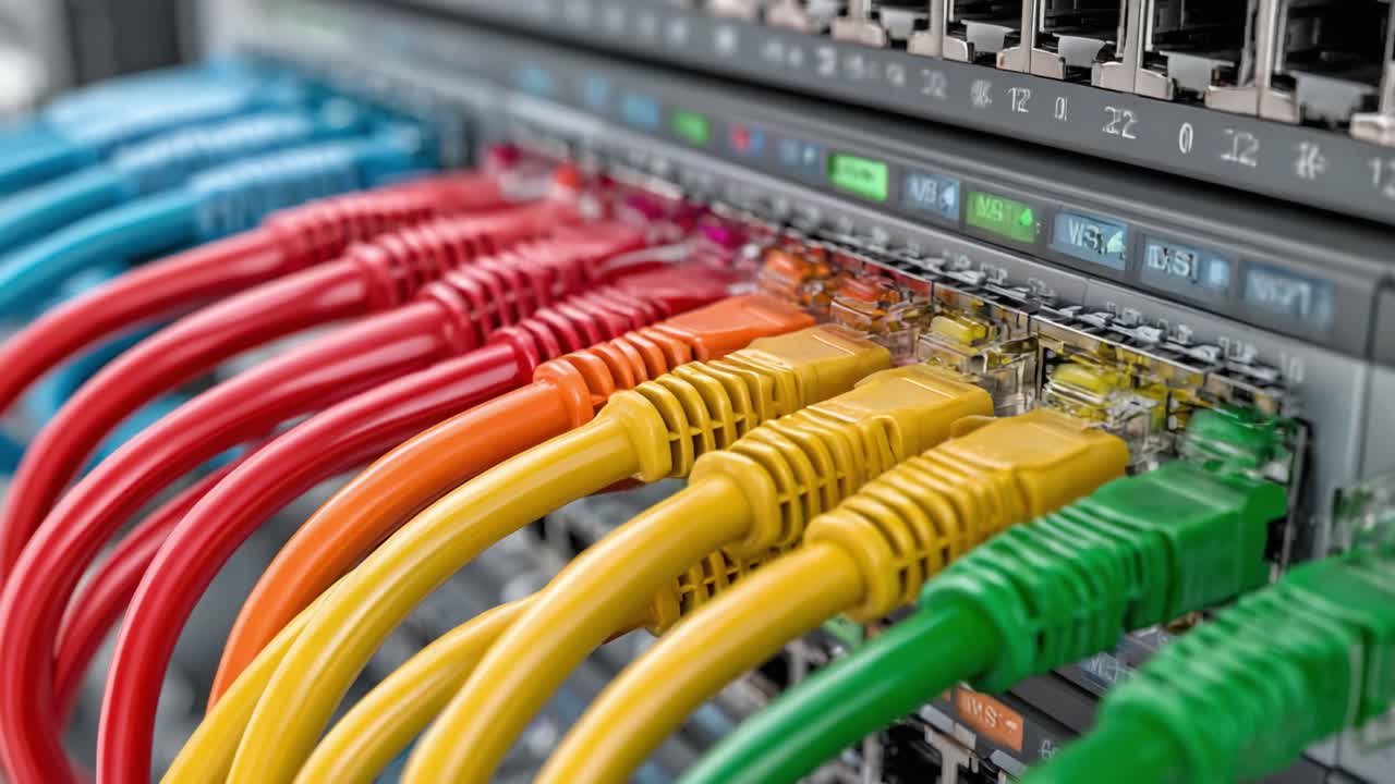A Close-Up View of Network Cables Connected to a Server Switch, Showcasing Various Vibrant Colors and Arrangement for Efficient Data Transmission