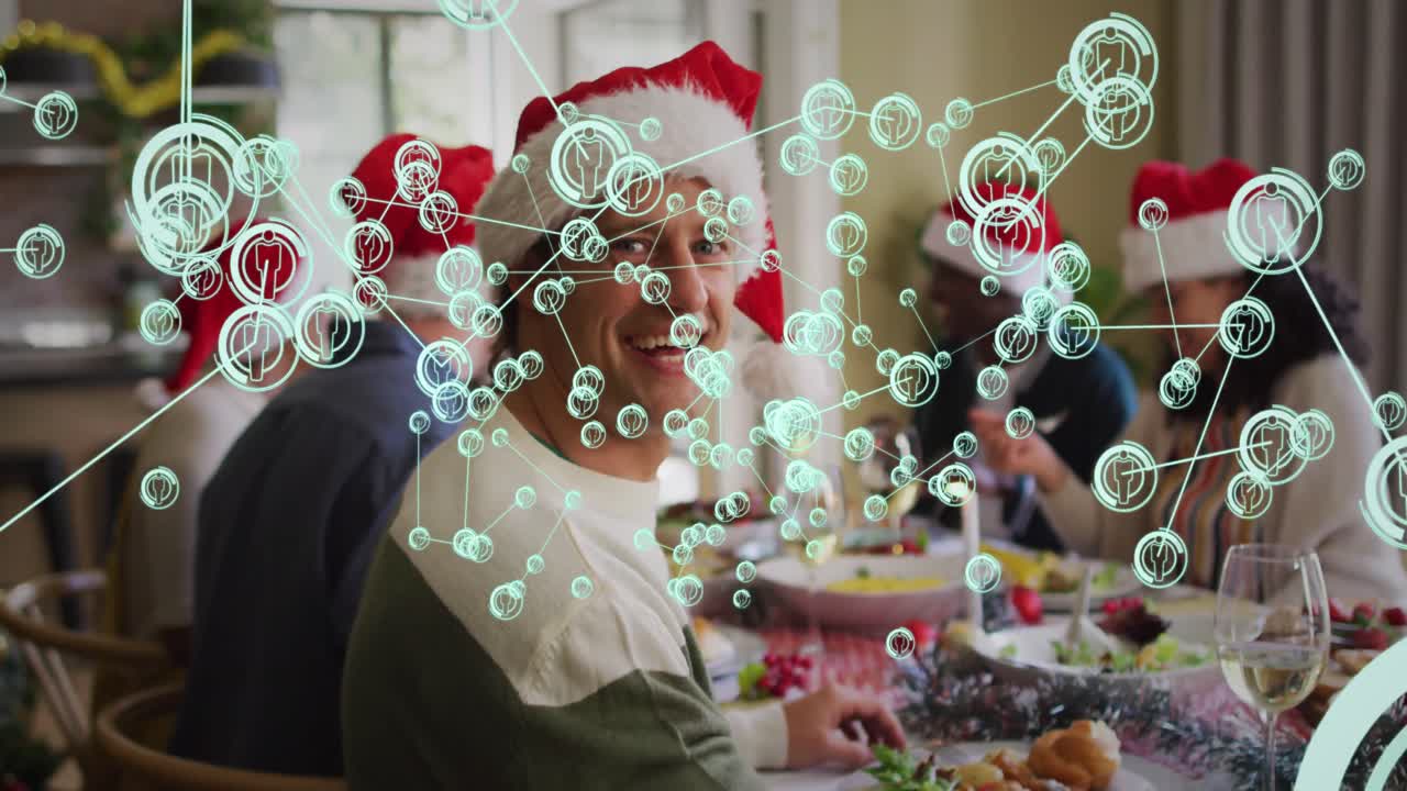 animación de la red de conexiones sobre diversas personas en navidad.