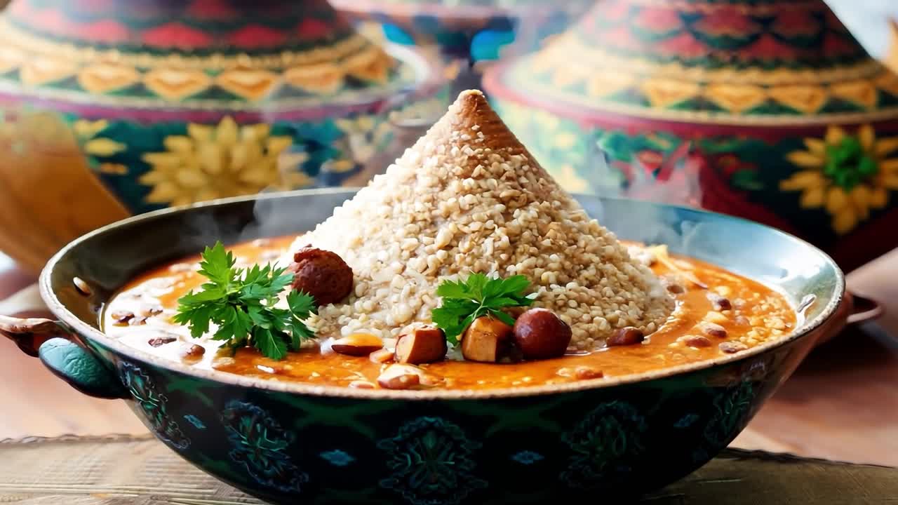 모로코 쿠스쿠스 (moroccan couscous) - 야채와 고기와 함께 여진 요리