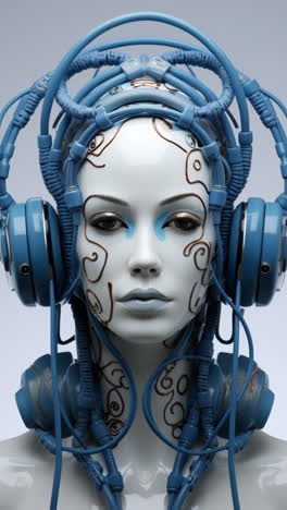 muñecas estatuas femeninas de porcelana con altavoces de audio y auriculares hechos con ai