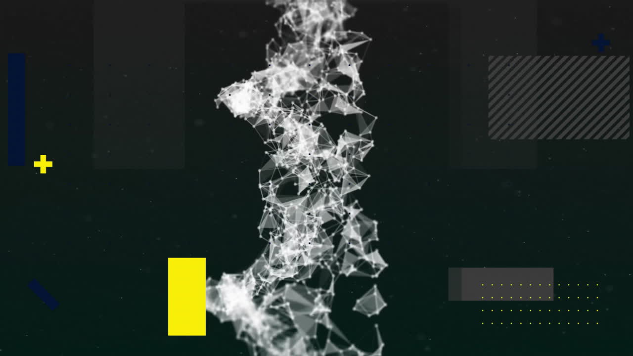 검은색 배경의 모양 위의 연결 네트워크의 애니메이션