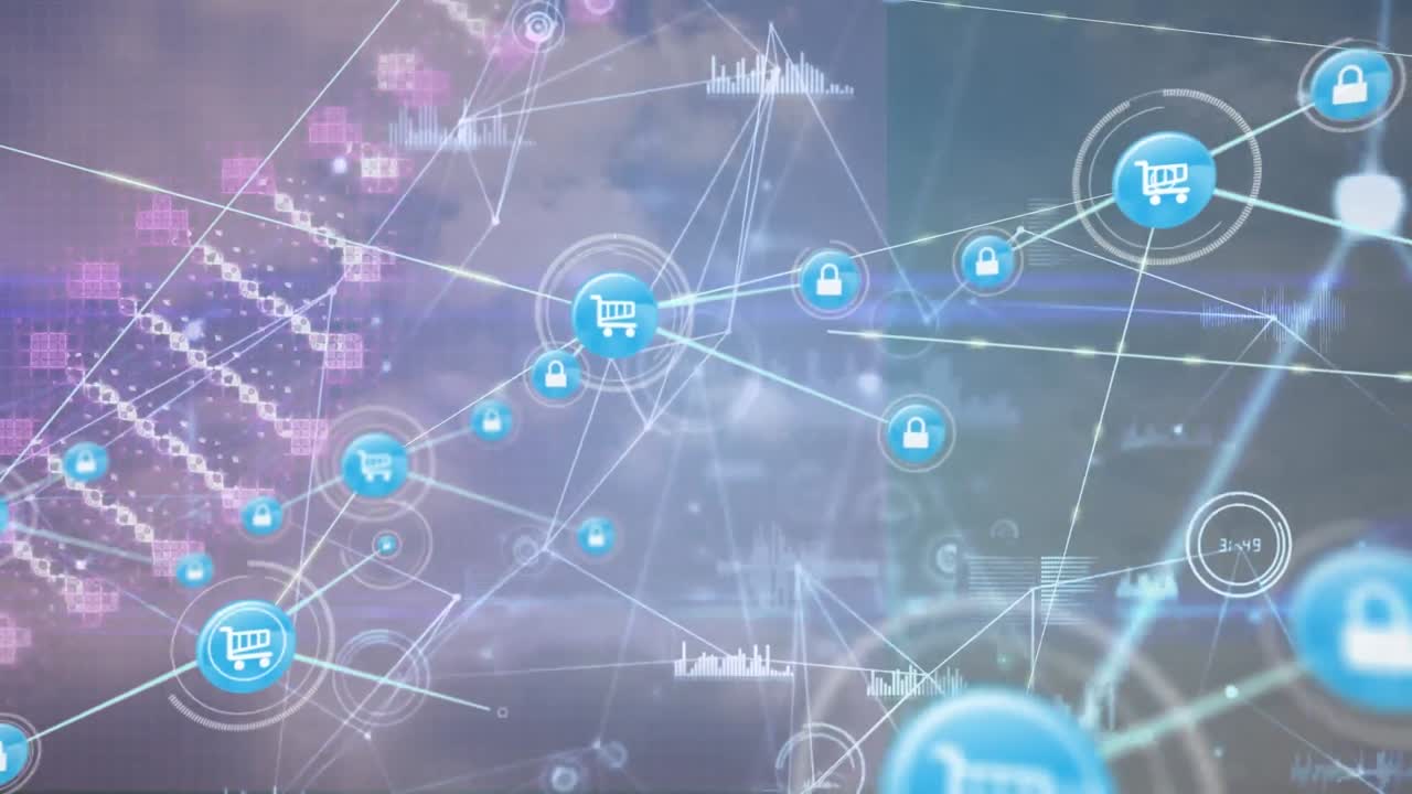 animación de la red de conexiones con iconos y redes de conexiones.