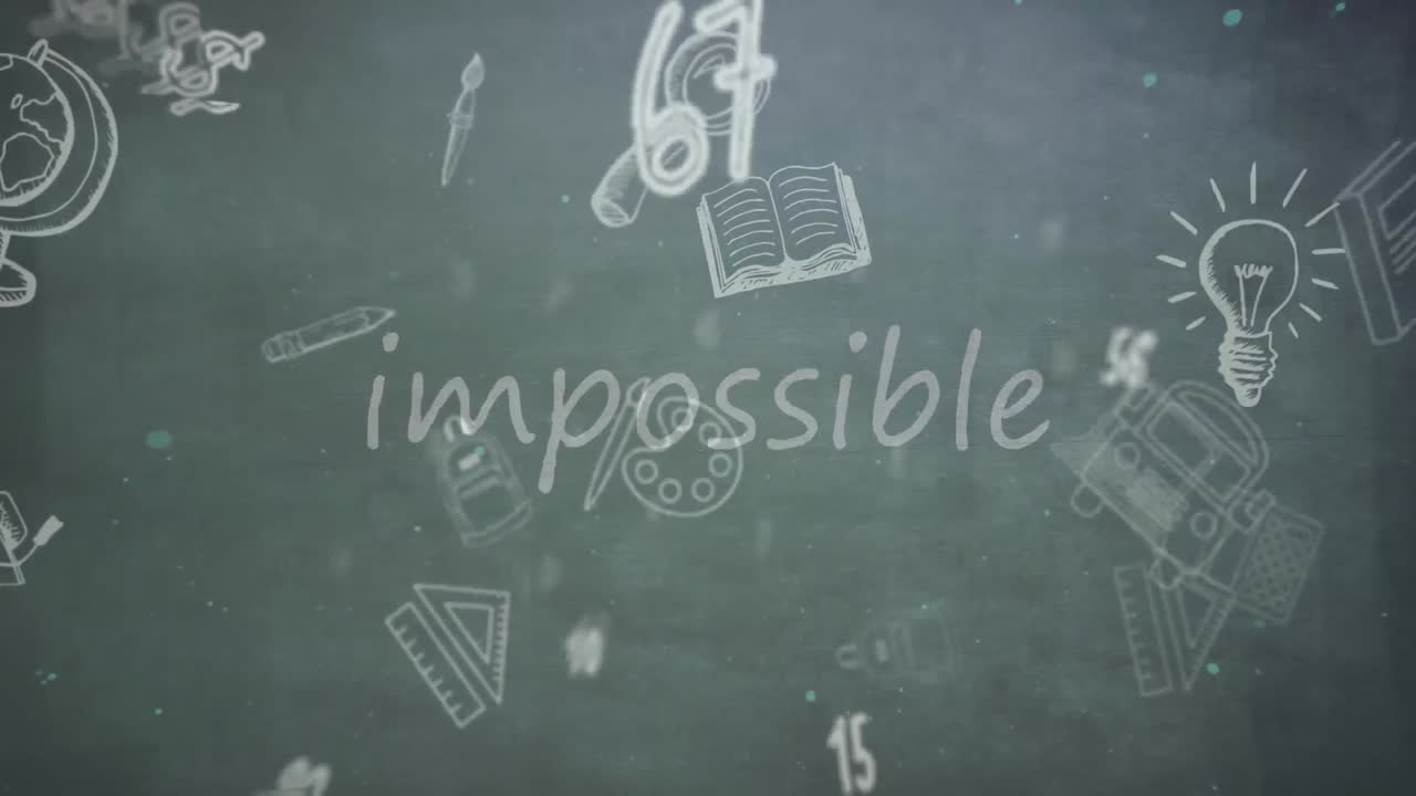 학교 아이템 아이콘 위에 불가능한 텍스트와 숫자의 애니메이션