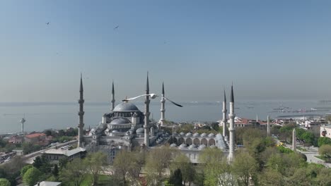 renovated blue mosque and hagia sophia drone video, april 2022 fatih, istanbul turkey