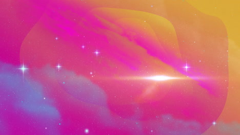 Animation of colourful shapes moving over space with stars