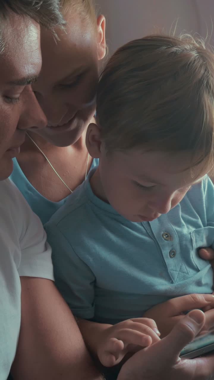 Family using a mobile phone