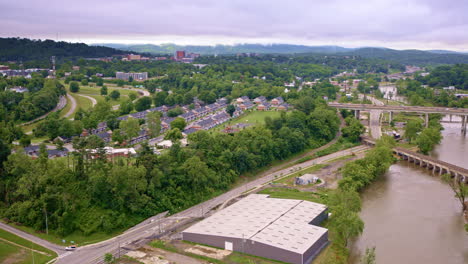 elevated panning view showcasing the asheville skyline