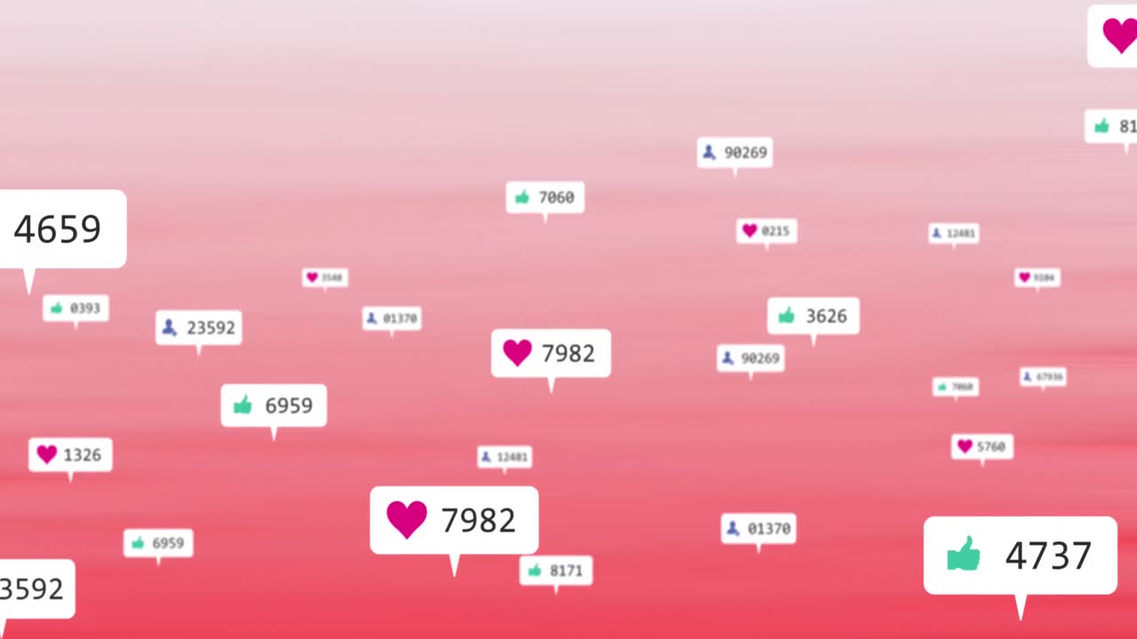 빨간색 배경에서 소셜 미디어 데이터 처리의 애니메이션