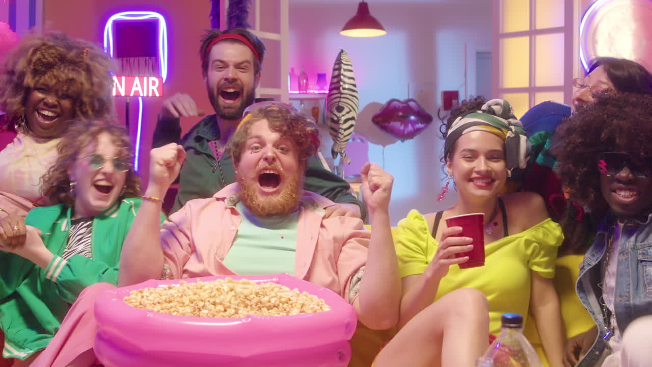 Friends Having Fun at a Movie Night