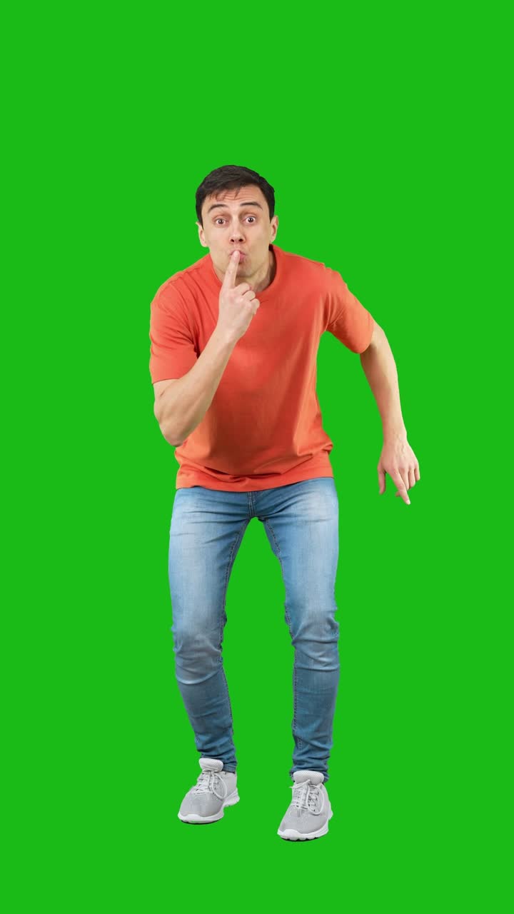 Man on Green Screen Showing Surprised and Hush Gestures