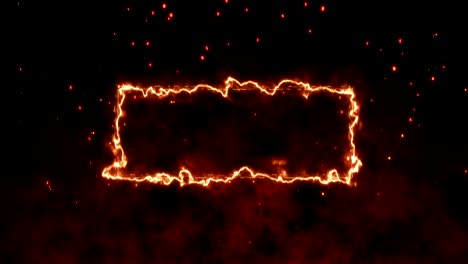 4k fire sparkly glowing frame with copy space on dark background and red heat background. motion graphic and animation wallpaper.