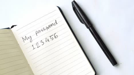 contraseña escrita en un cuaderno