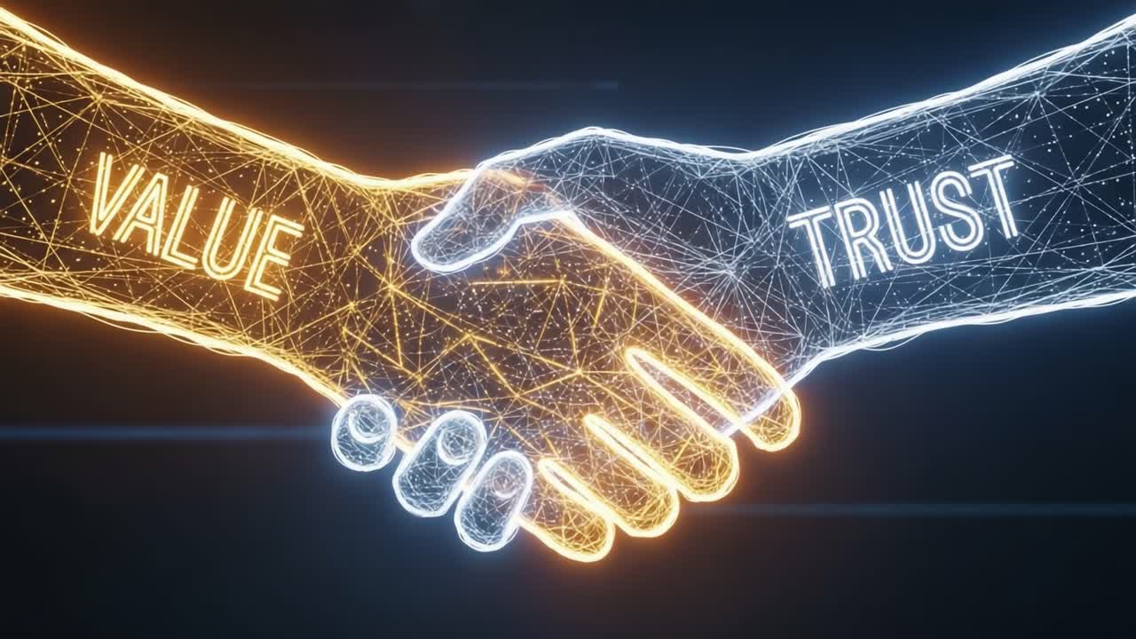 A Digital Representation of Trust and Value Through a Connected Handshake Symbolizing Partnership, Collaboration, and Mutual Respect in the Modern World