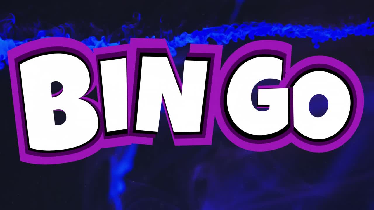 Animazione di forme blu e testo 'Bingo' su sfondo nero