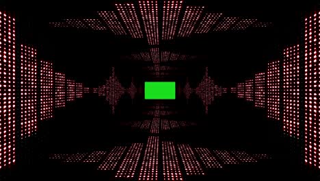 túnel de ondas de música con pantalla verde, radio, luces bombillas animación, renderización, fondo, bucle