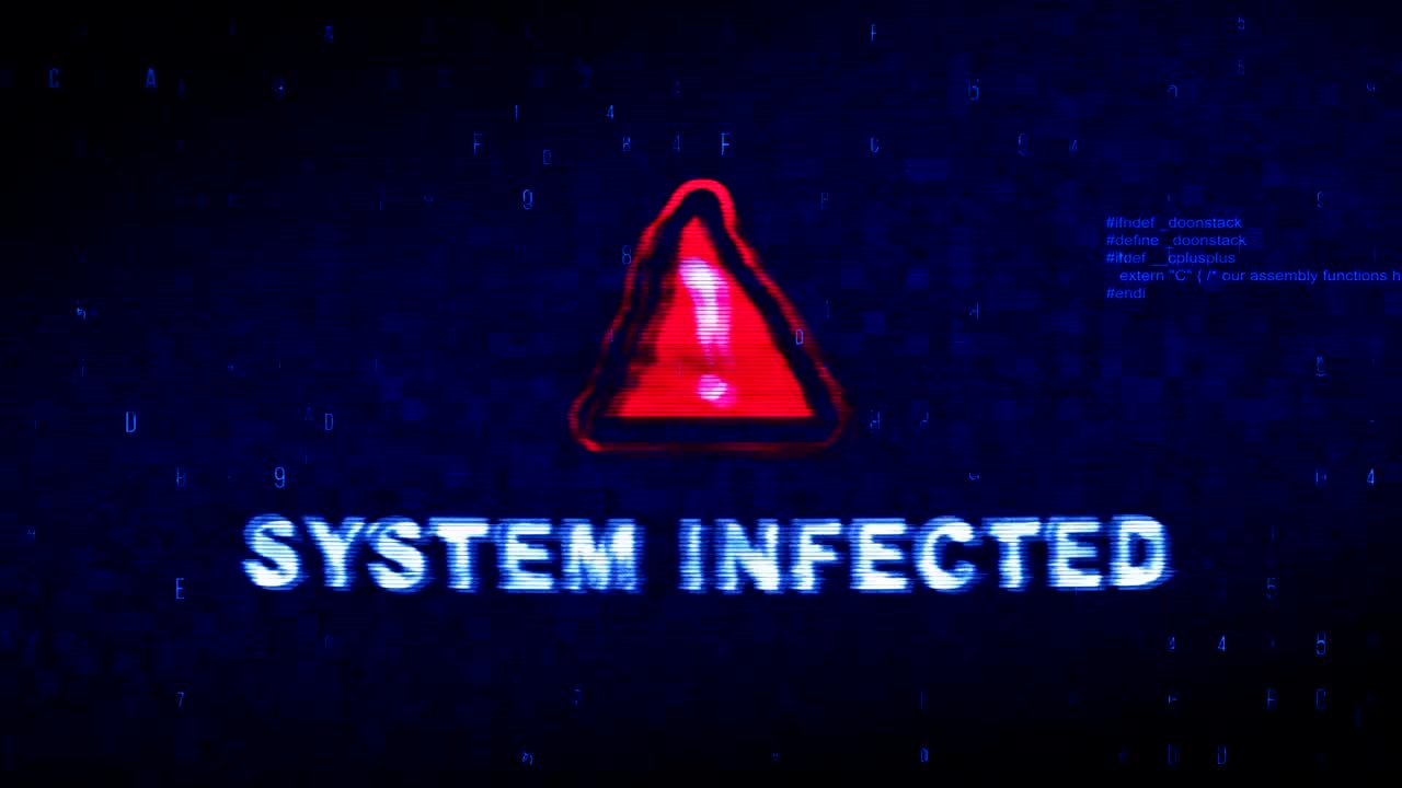 sistema infectado texto ruido digital sacudida glitch distorsión efecto error animación de bucle.