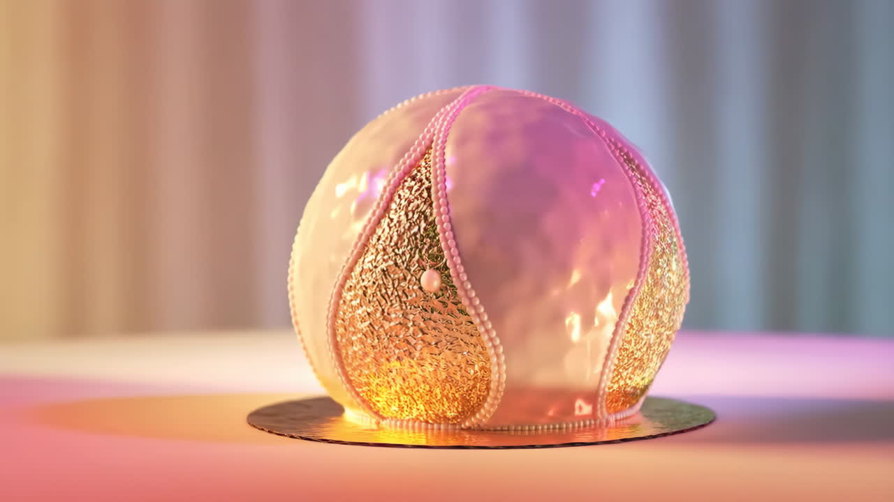 Elegant Spherical Dessert with Gold Glitter and Pink Glaze