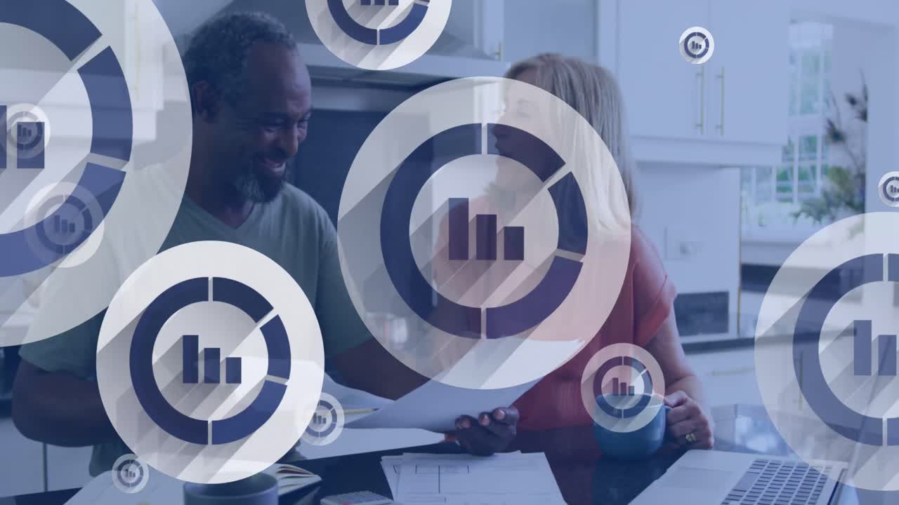 Animation of network of connections with icons over diverse business people