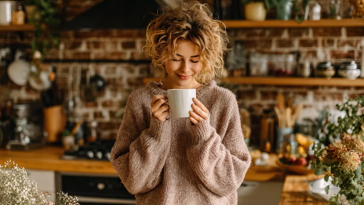 En hyggelig morgen i køkkenet: Nyd varmen og komforten med en kop kaffe, og glæd dig over de simple øjeblikke af lykke