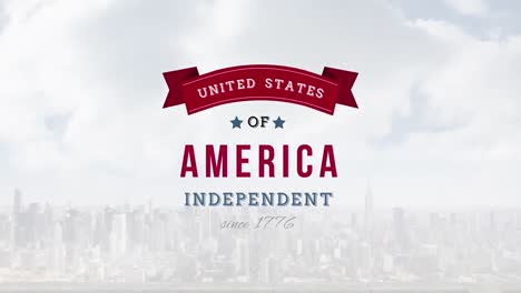 Animation-Eines-Unabhängigen-Textes-Der-Vereinigten-Staaten-Von-Amerika-über-Dem-Stadtbild