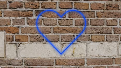 animación del icono del corazón de neón brillante en la pared de ladrillo