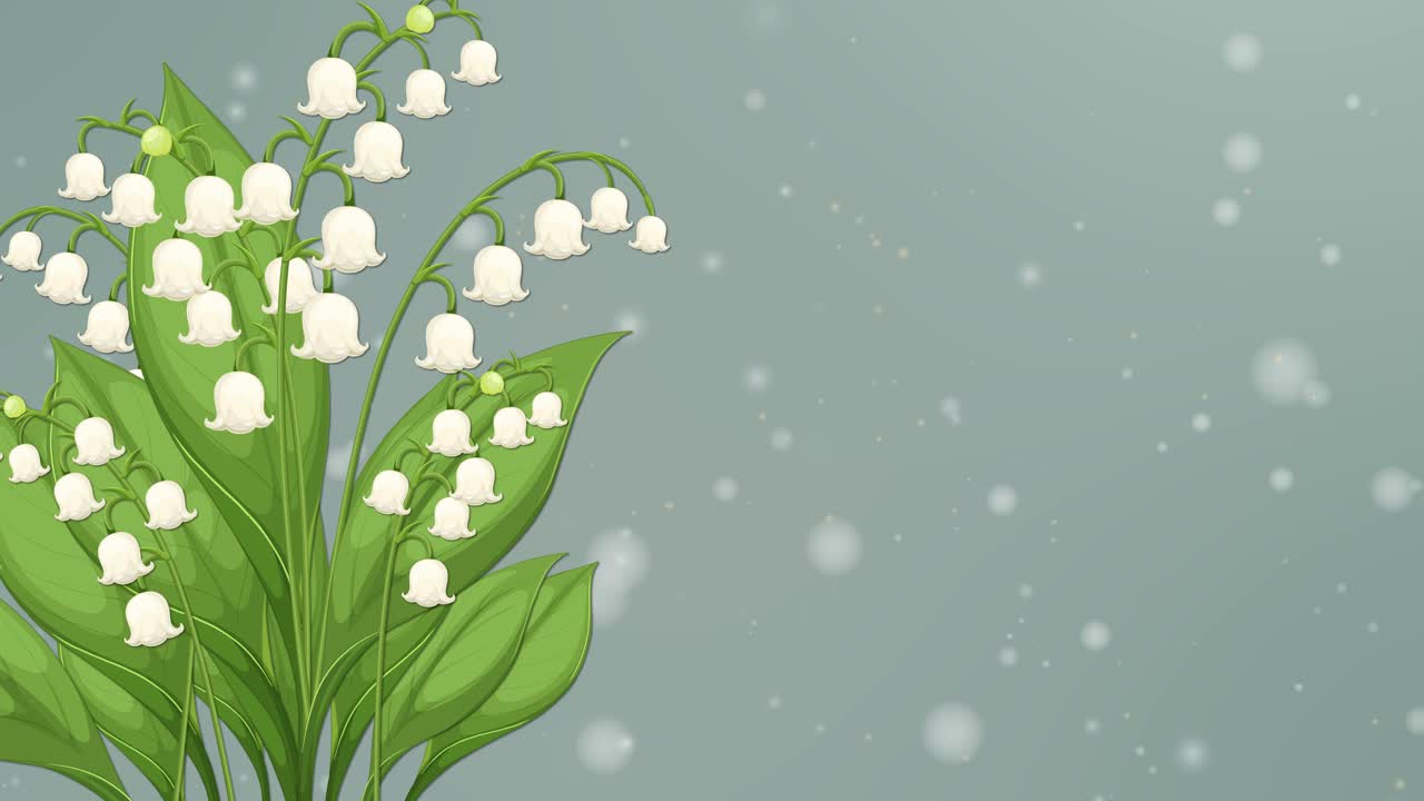 Lily of the Valley blooms gracefully against a soft, sparkling background. Smooth transitions and calming hues create a serene atmosphere