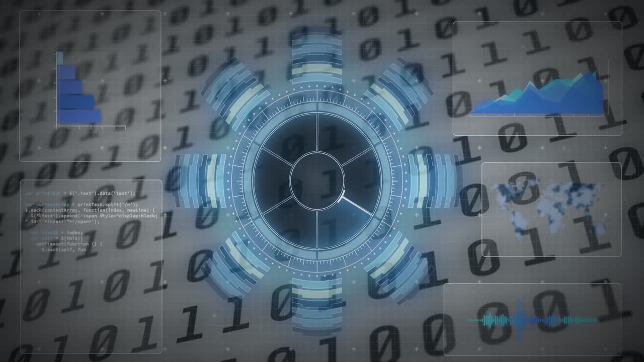 animación del escaneo del alcance y el procesamiento de datos sobre un fondo blanco