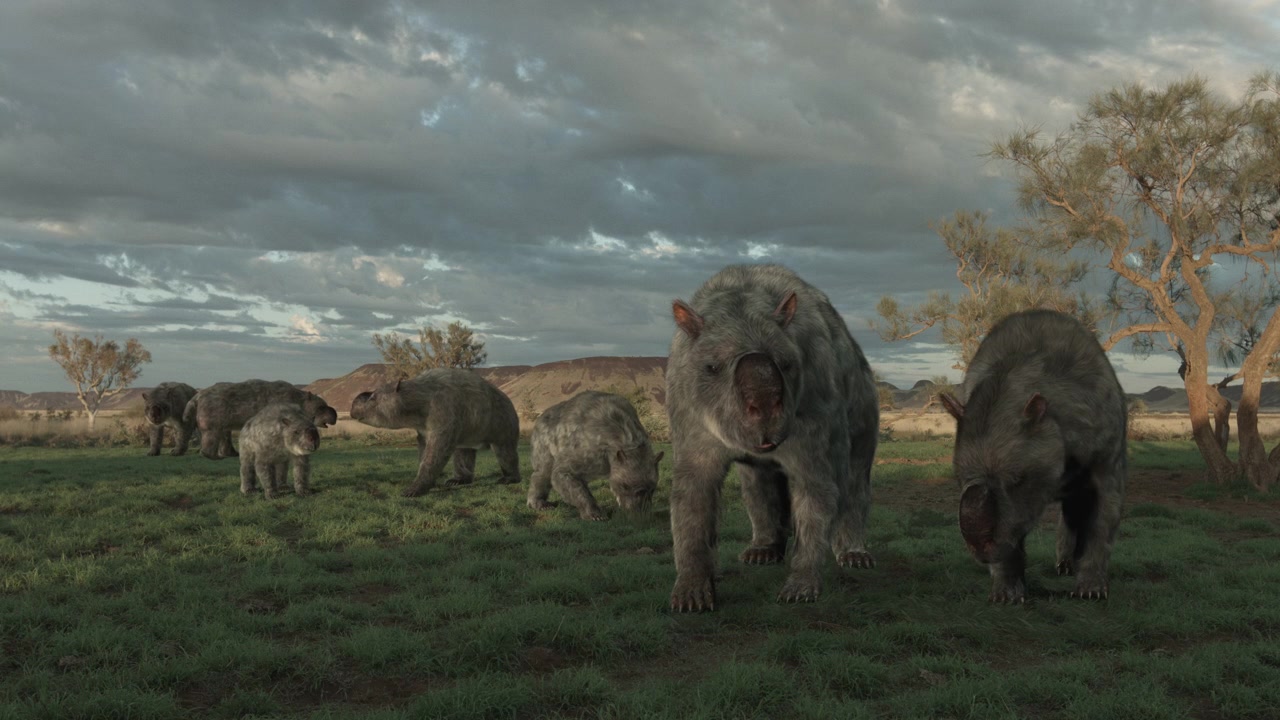 Kawanan Diprotodon merumput di dataran kuno Australia