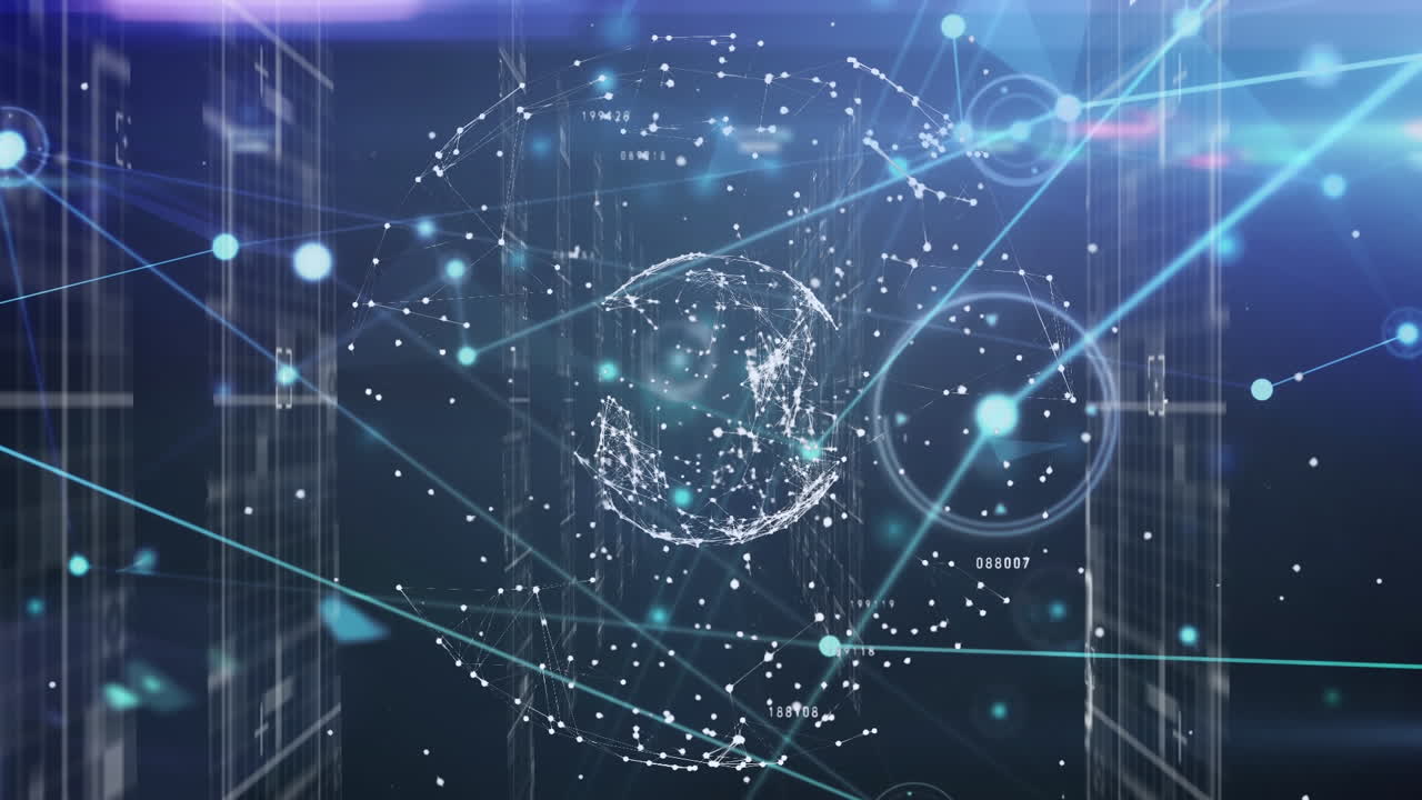 연결 네트워크의 글로브와 함께 데이터 처리의 애니메이션