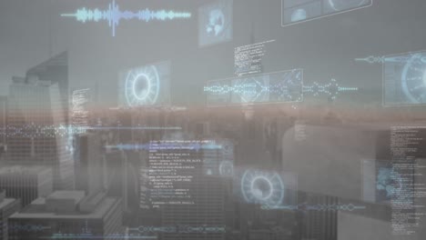 animación del procesamiento de datos sobre el paisaje urbano
