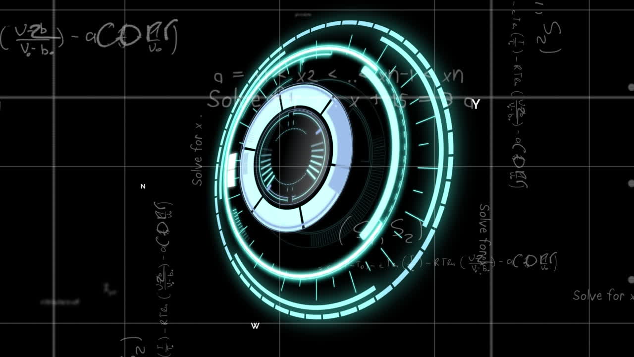 Animation of scope scanning and mathematical equations on black background