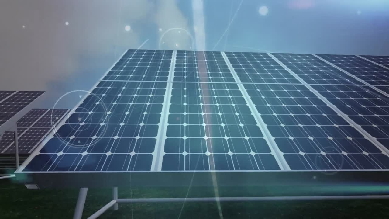 태양 전지 패널을 통한 연결 네트워크의 애니메이션