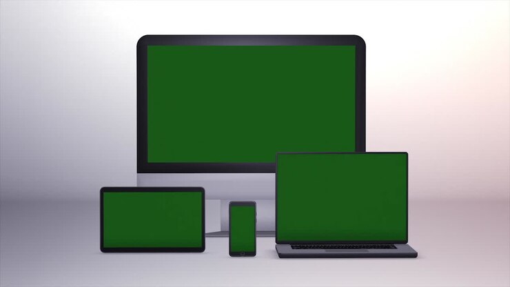 schermo verde di computer, tablet, smartphone
