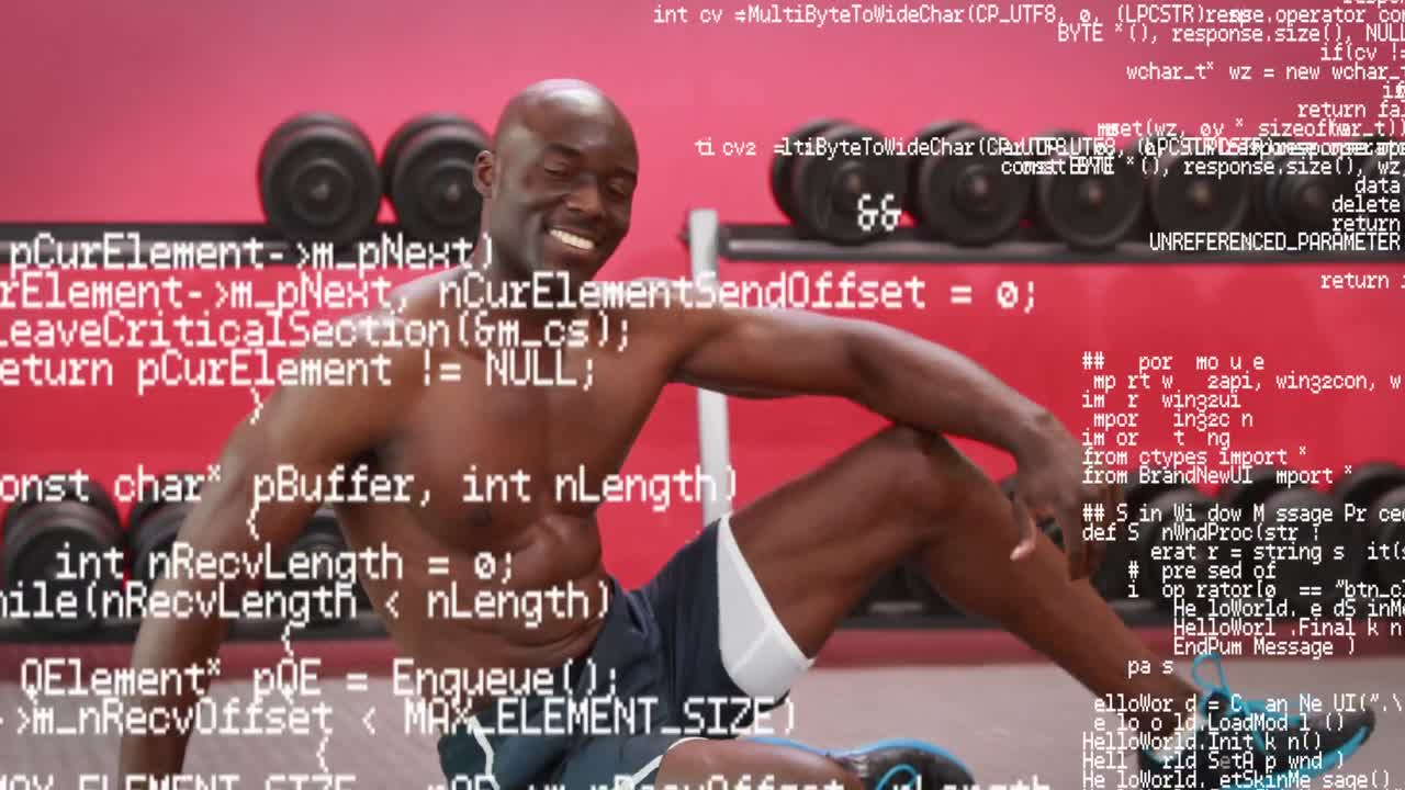 Bald man exercising at gym