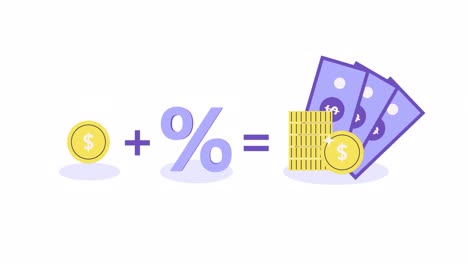 investment concept animation. golden coins, percentage and dollar bills. investing strategy, fundamental analysis. invest and increase your savings. compound interest, reinvesting, earn money