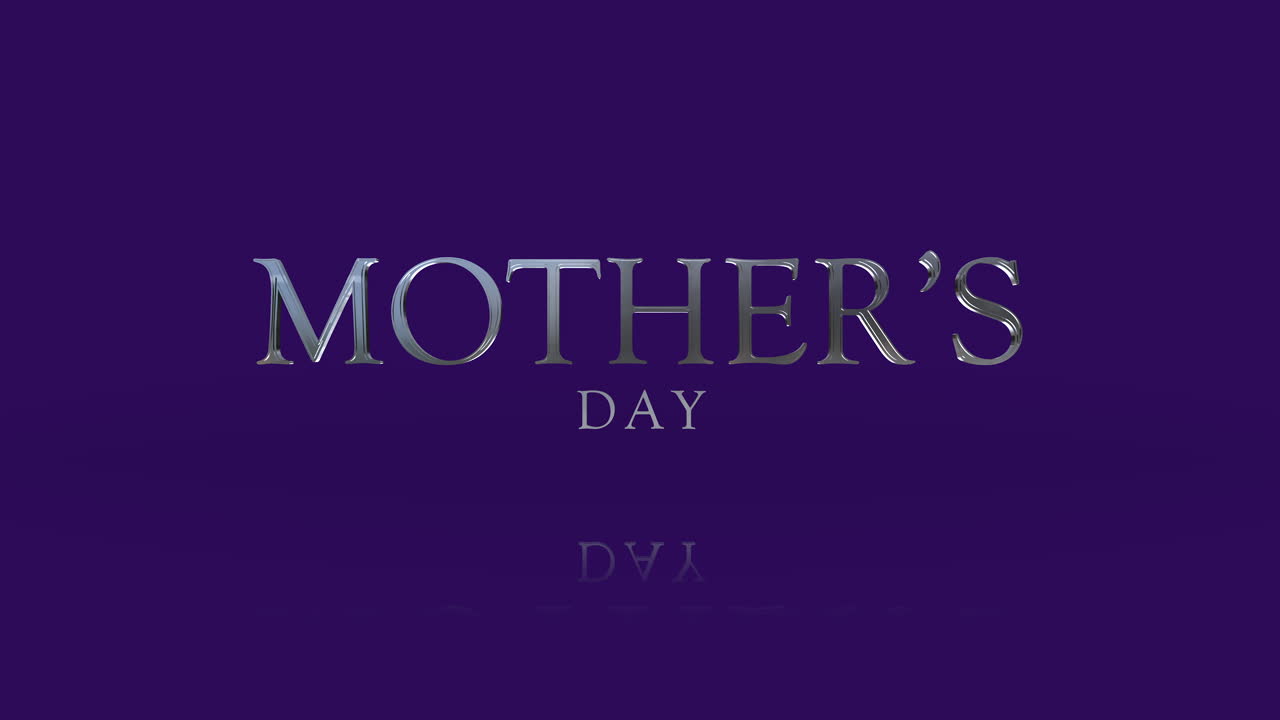 Celebrate Mothers Day with shimmering silver letters on a purple background